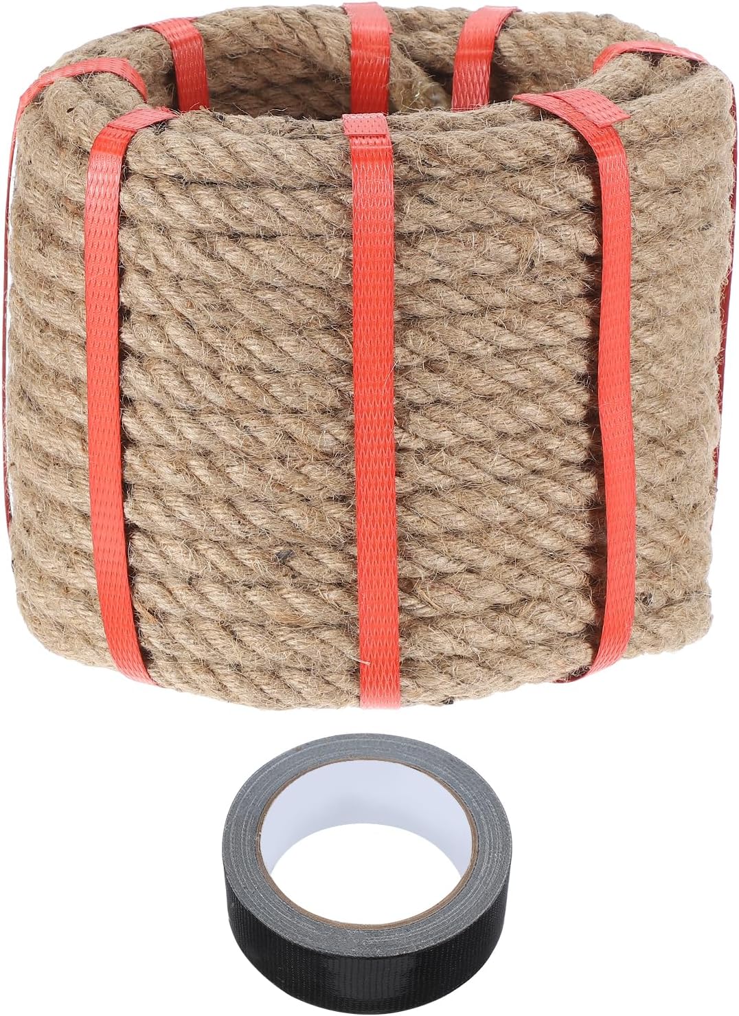 MECCANIXITY Jute Rope 0.6 Inch x 66ft, Thick Twine Rope Ropes Braided Jute Twine Natural Brown Burlap Cord String Heavy Twisted with Tape for Decorative Crafts Railing Swing Tug of War