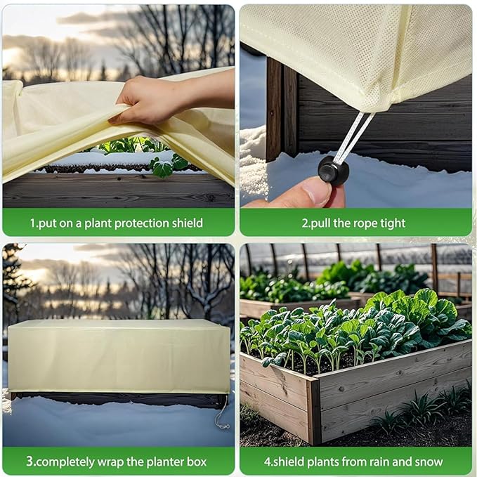 Plant Frost Cover, Rectangular Planter Plant Winter Frost Blanket with Drawstring, Garden Netting for Garden Protection, Raised Beds in Winter Damaged Bark 2 Pcs(59 * 15.7 * 17.7 INCH)