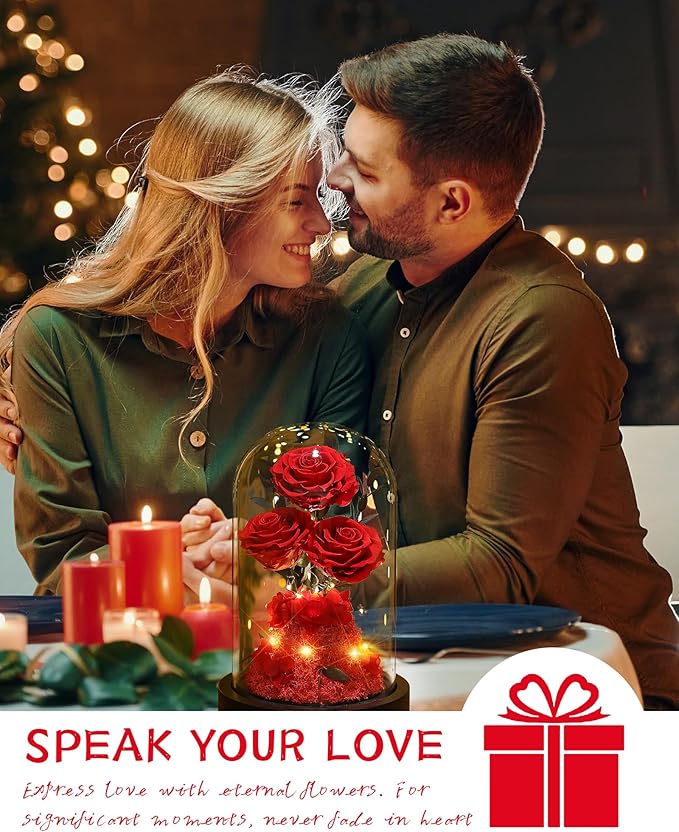 Flowers Roses Gifts for Mom Grandma,Forever Preserved Rose in Glass Dome, Christmas Anniversary Thanksging Birthday Real Roses Gifts for Wife Women Mother in Law/Red