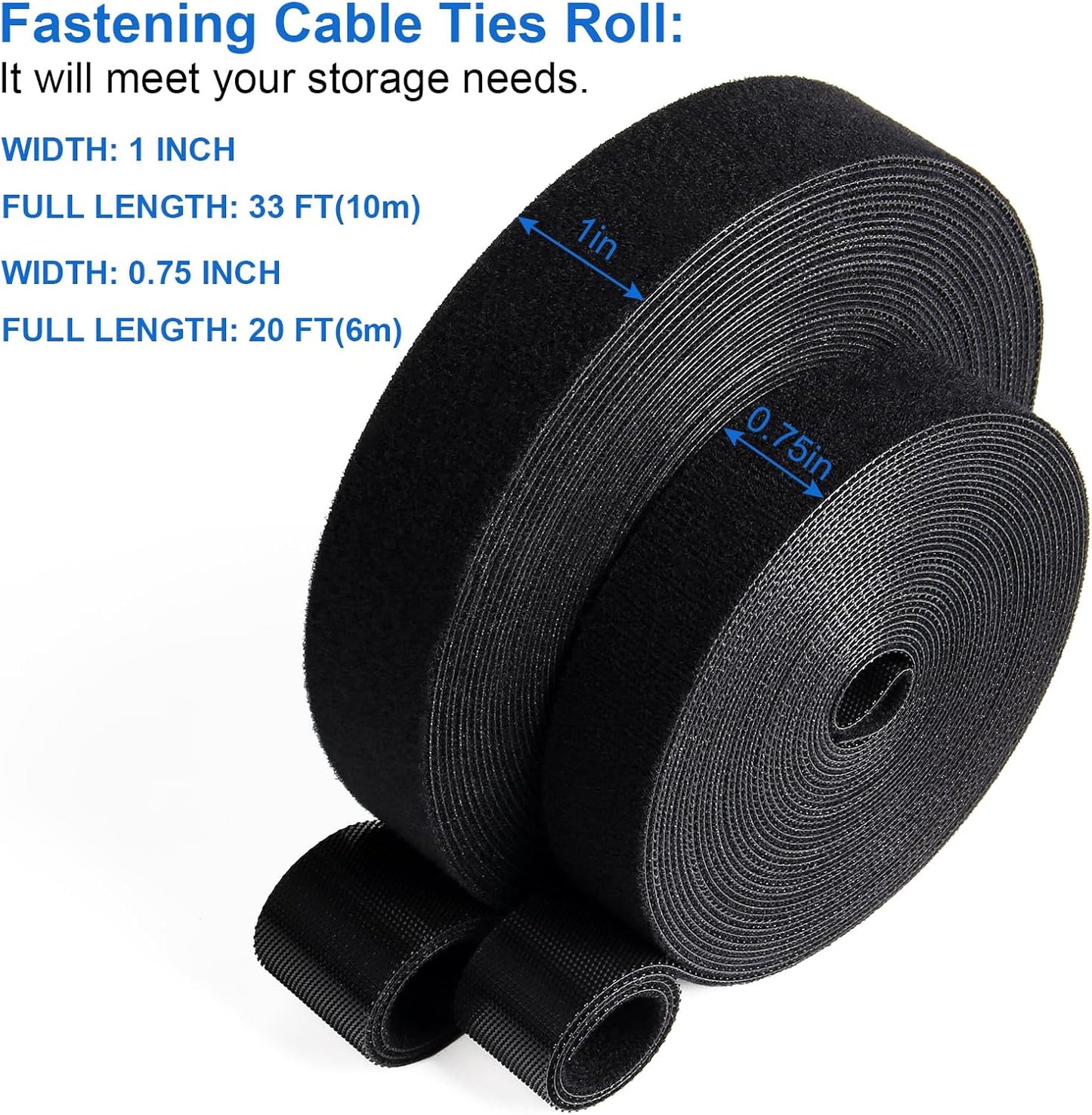 OneLeaf 2 Pack Fastening Cable Management Roll, Free Cutting Cable Straps, Double-Sided Hook and Loop Cable Ties Roll, Multi-Purpose Wire Management Tape for Home and Office