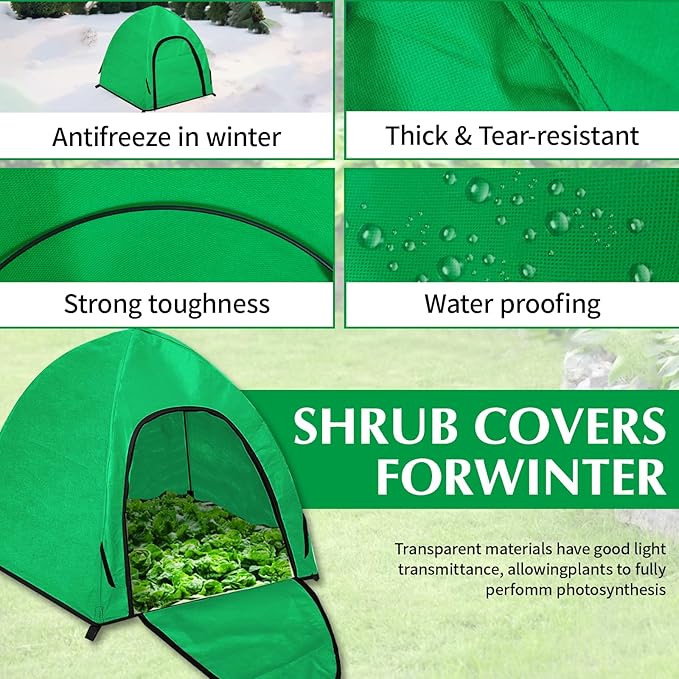 Winter Large Plant Covers Freeze Protection with Stakes, 24.4 x24.4 x22.4inch Warm Plant Protection Tent Foldable with Zipper Door, Plant Snow Ice Covers Protecting Fruit Tree