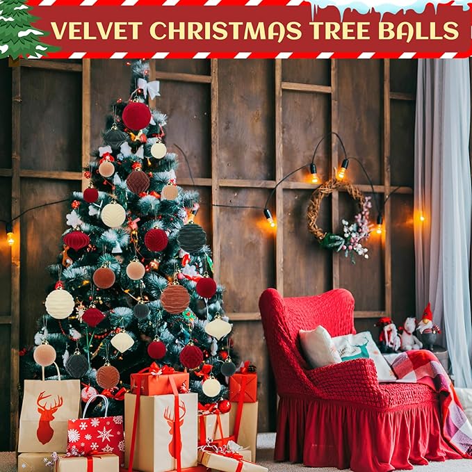 Velvet Ball Ornaments Christmas Balls Cream-Beige 35 PCS Xmas Tree Flocked Ball Ornaments Assortment for Party Garland Wreath Decor Baby Shower First Christmas Decorations