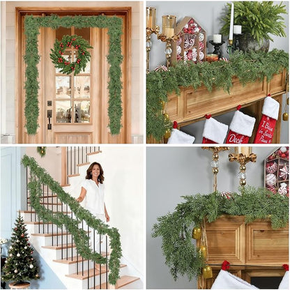 6.3FT Christmas Garland Real Touch Artificial Cedar Cypress Greenery Soft Pine Needles Realistic Faux Green Garland for Mantle Fireplace Table Wall Indoor Christmas Decorations