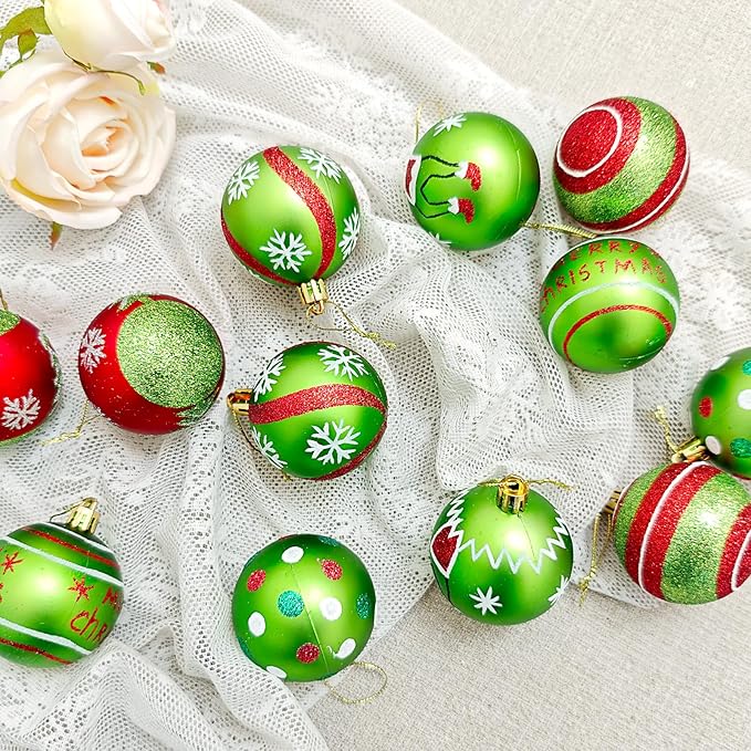46pcs Christmas Ornaments, Christmas Tree Ornaments, Christmas Tree Decoration Ornaments Xmas Ball for Xmas Tree Holiday Wreath Garland, Red and Green
