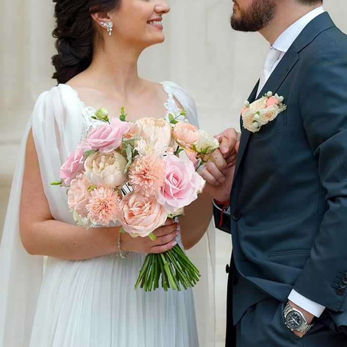 30 Pcs Peonies Artificial Flowers Pink Silk Roses Bulk for DIY Wedding Bouquet Bridal Shower Decorations Fake Floral Arrangements Party Table Centerpieces Home Decor Indoor Blush Peach Box