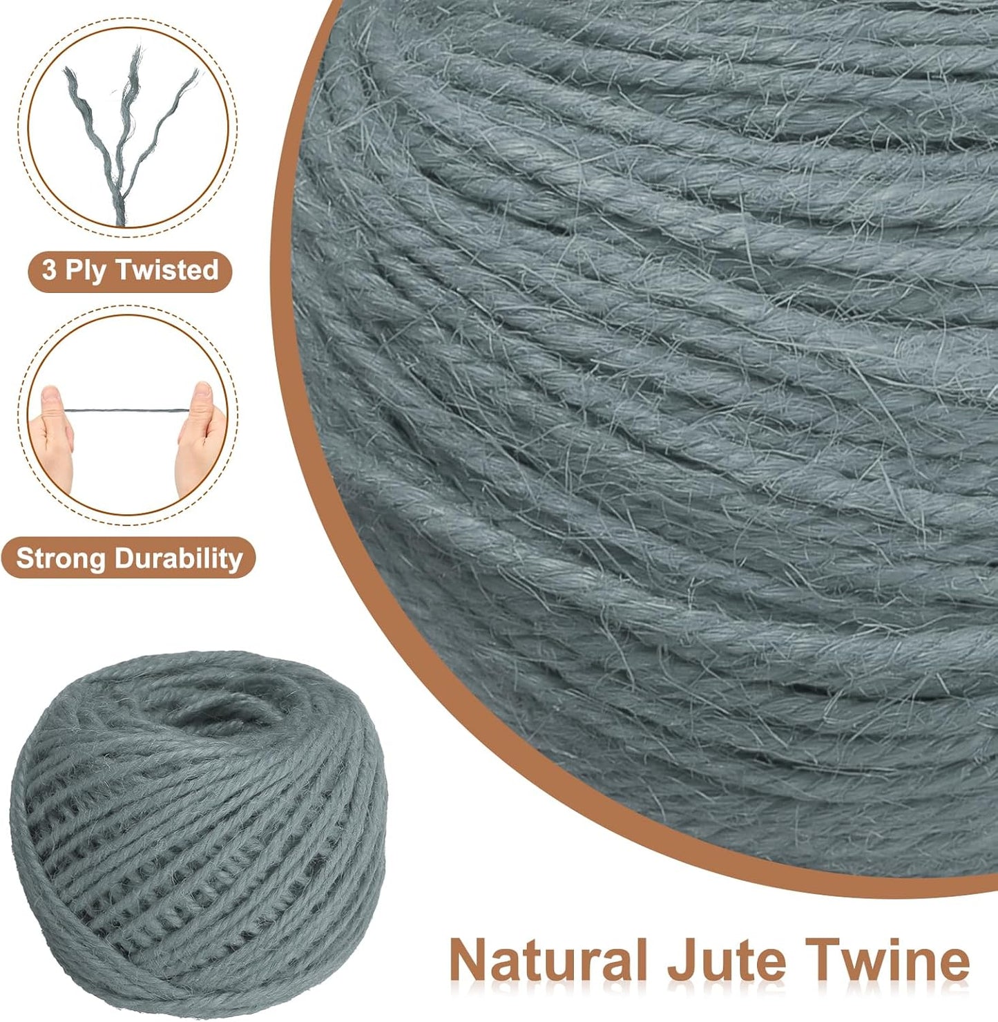 uxcell 164 Feet Natural Jute Twine String,3mm Thin Garden Twine Rope Colored Plant String Cord for DIY Art Crafts Gift Wrapping Decoration Packing Gardening Plant Hanger,Grey