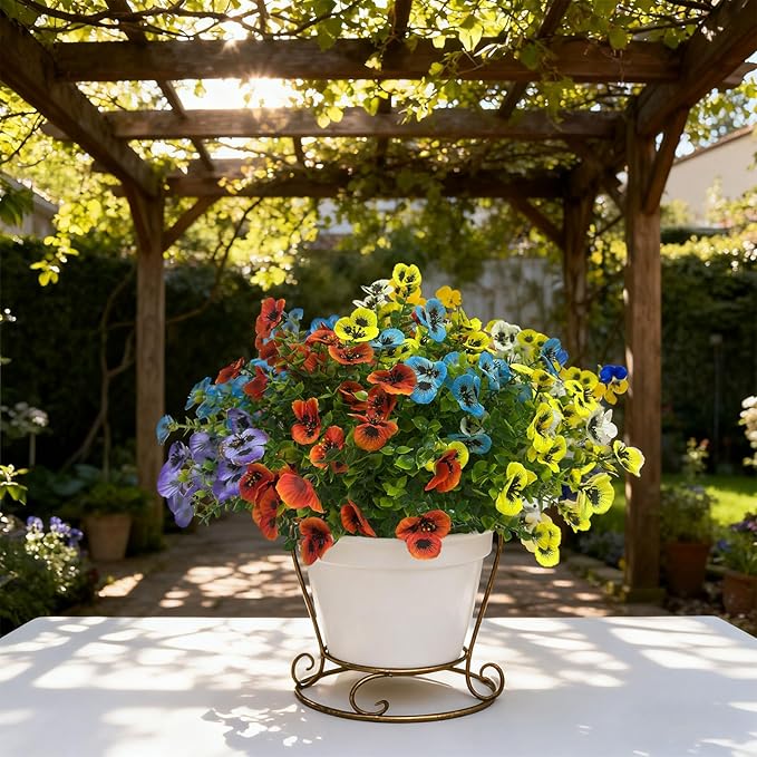 YHJZ Artificial Flowers Plants for Outdoor Indoor Garden Home Decoration Faux UV Resistant Silk Butterfly Flowers for Outside Planter Front Door Porch Yard Patio Window Box Home Decor(18 Bundles)