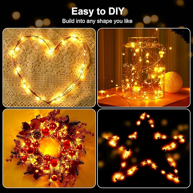 4 Pack 16.4ft Battery Operated String Lights with Timer, Warm White with Synchronized Twinkle Mode, Fairy Lights Battery Powered, 50 LEDs, Idea for Christmas Bedroom Party Wedding