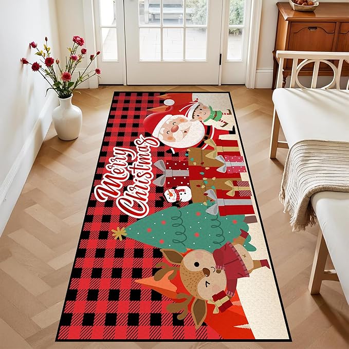 Christmas Rug Merry Xmas Door Mat Non-Slip Indoor Outdoor Front Door Doormat Living Room Bedroom Entrance Rug Happy Xmas Floor Decor Home Festive Decoration,79" X 39"
