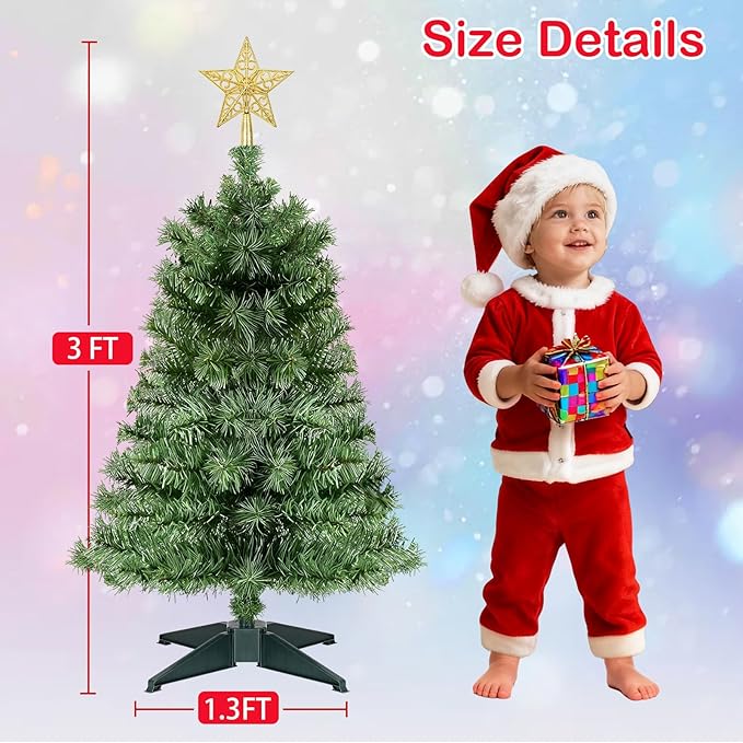 2 Pack 3 Ft Artificial Christmas Tree for Tabletop, Mini Xmas Tree with 4-Leg Stable Base for Indoor Outdoor Holiday Home Party Christmas Decorations (Green)