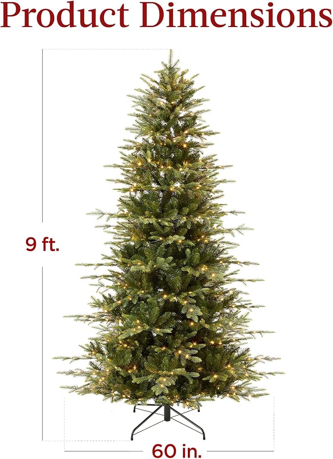 Best Choice Products 9ft Pre-Lit Artificial Aspen Slim Christmas Tree, Noble Holiday Décor w/ 3,088 Branch Tips, 2-in-1 Multicolor LED Lights, Cordless Connection, Metal Stand