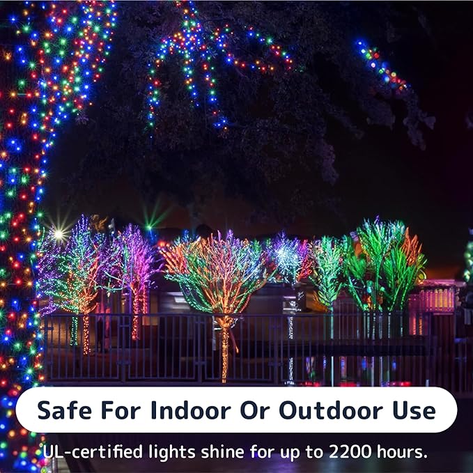 PREXTEX Multicolored Christmas Lights with Green Wire, 60 Feet, 300 Light, Twinkling Lights Indoor or Outdoor, String Twinkle Lighting for Christmas Tree Decorations