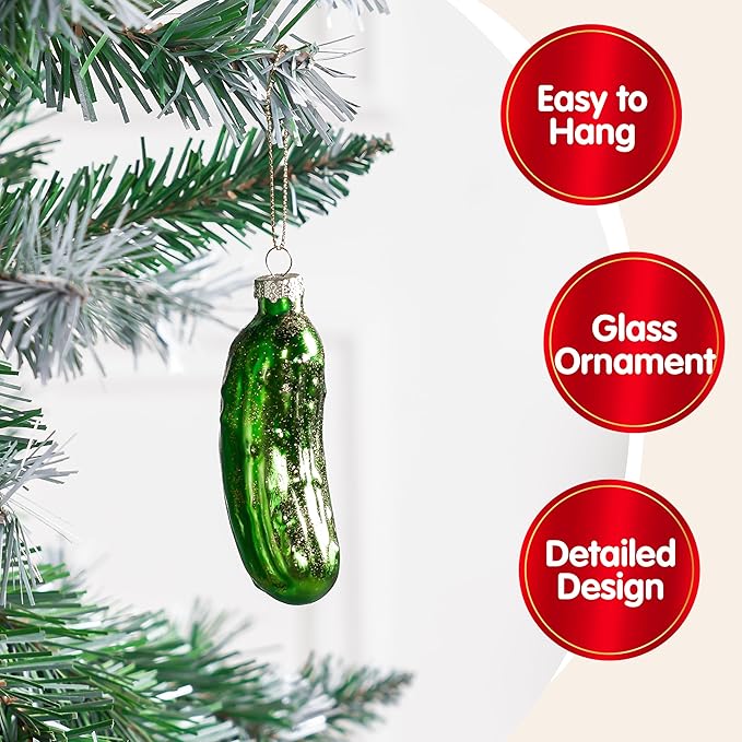 Joiedomi Christmas Pickle Glass Ornament, Glass Blown Food Ornament Presents for Christmas Tree Decoration, Xmas Cucumber Decoration for Xmas Gift Holiday Party Favor