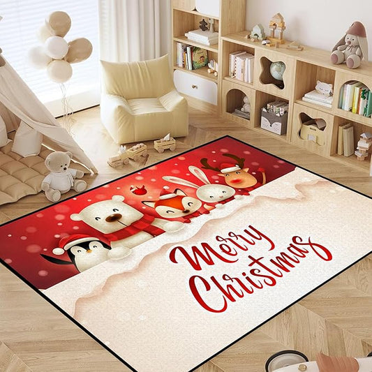 Christmas Rug, Snowman Rug, Xmas New Year Gift Door Mat for Bedroom Living Room Kitchen, Merry Christmas Indoor Floor Mats for Holiday Festive Decoration,71" X 47"