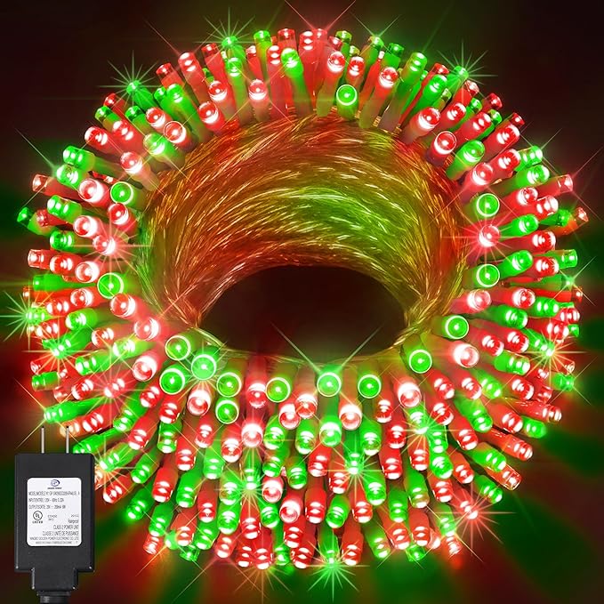 KNONEW Outdoor Christmas Lights 500 LED 197ft String Lights 8 Modes & Memory Fairy Light Plug in Waterproof LED String Lights for Xmas Yard Tree Wedding Decoration (Red and Green)