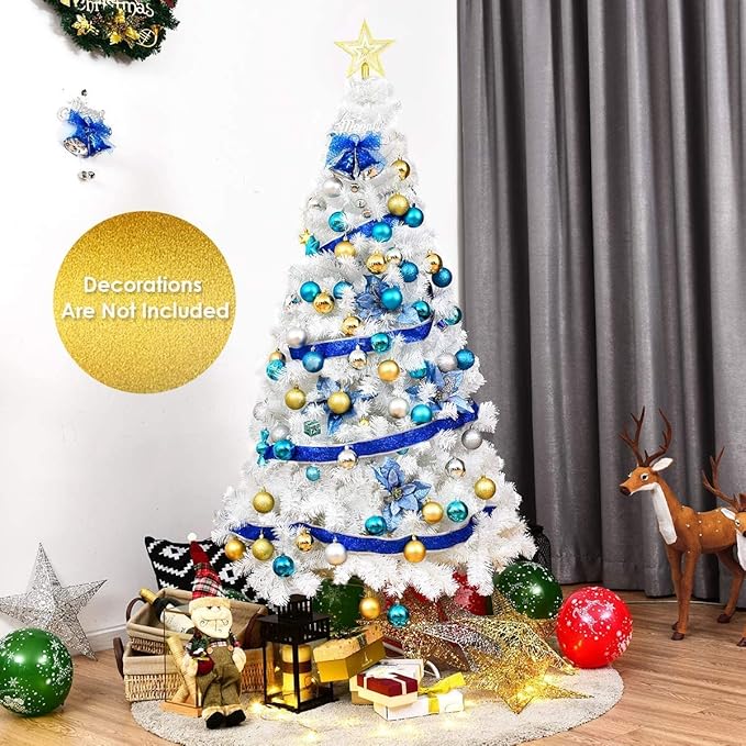 Happygrill 5FT White Christmas Tree Artificial Xmas Tree with Solid Metal Stand White Xmas Pine Tree for Indoor Outdoor Decoration