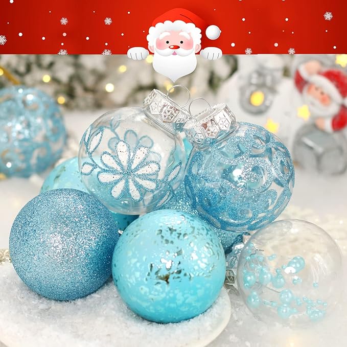 60mm/2.36inch Clear Christmas Ball Ornaments Set, 30ct Blue Transparent Shatterproof Hanging Balls Decoration for Tree, Baby Shower, Xmas, Wedding, Party, Home Decor