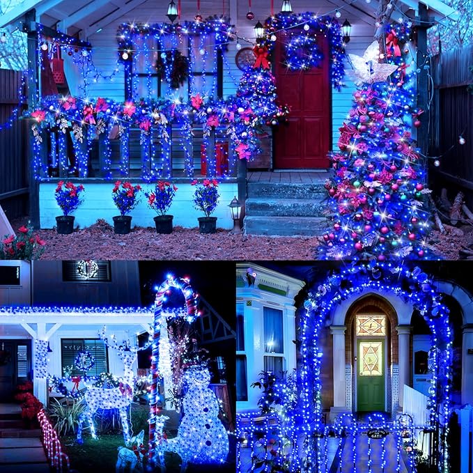 XURISEN 403FT 1000 LED Christmas Lights Outdoor Green Wire String Lights 8 Modes with Timer Memory Waterproof Fairy Light Plug in for Xmas Tree Wedding Yard Party Holiday Decorations(Blue)