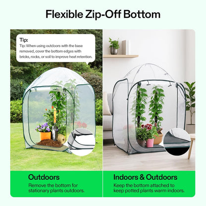 VIVOSUN 39x39x63-Inch Portable Walk-in Greenhouse, with PVC Cover & Detachable Base, Instant Pop-up and Folding, Mini Greenhouse with Roll-Up Door & Mesh Window for Indoor Outdoor, Wind Ropes Included
