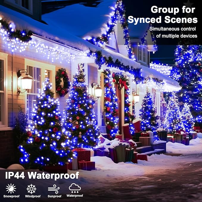 114 FT 350 LED String Lights Outdoor Indoor, Christams String Lights Waterproof 8 Modes & Timer, Fairy Lights Plug in for Bedroom, Weeding, Patio, Party, Holiday,Christmas Decor（Blue）