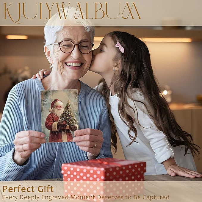 Christmas Photo Albums 4x6 Pictures, Vintage Christmas Santa Claus Holding Xmas Tree Small Memory Photo Album Book for Baby Family Graduation Wedding Travel Vacation