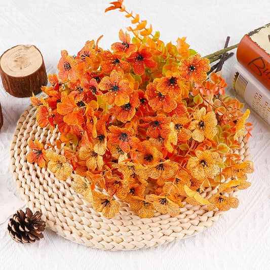 AGIRL 16 Bundles Artificial Fall Flowers Outdoor Indoor Decoration,No Fade Autumn Fake Plastic Plants with Eucalyptus Leaves,Faux Mums for Thanksgiving Garden Front Door Porch Patio Fall Decor