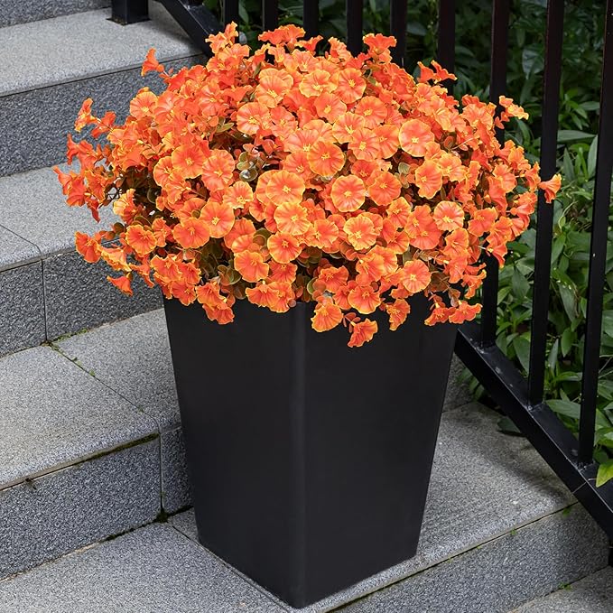 Artificial Fake Mums for Outdoor 16 Bundles Fall Orange Morning Glory for Halloween Decorations