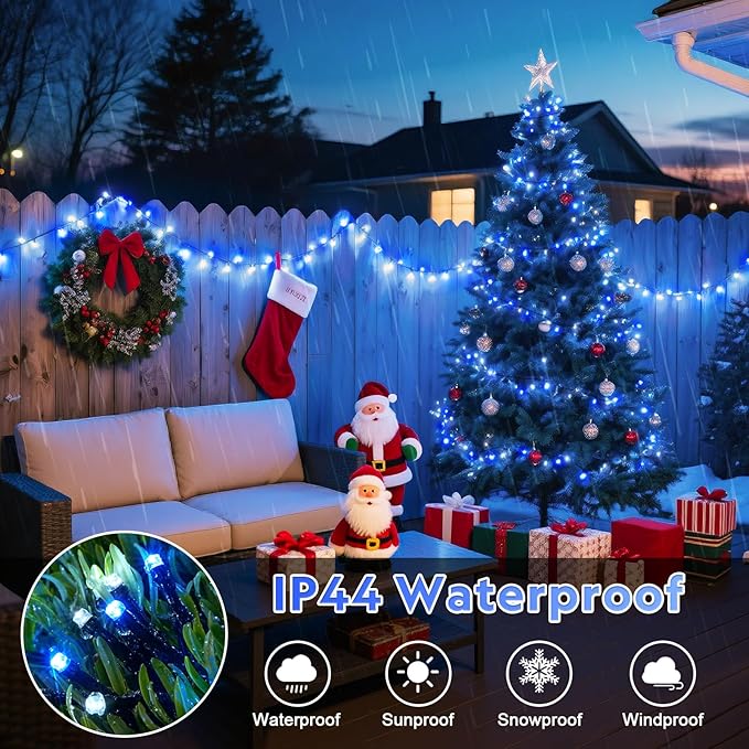 JMEXSUSS 500 LED Blue and White String Lights Outdoor, 173ft 8 Modes LED Christmas Lights Indoor, Waterproof Christmas Twinkle Lights for Tree Holiday Decorations