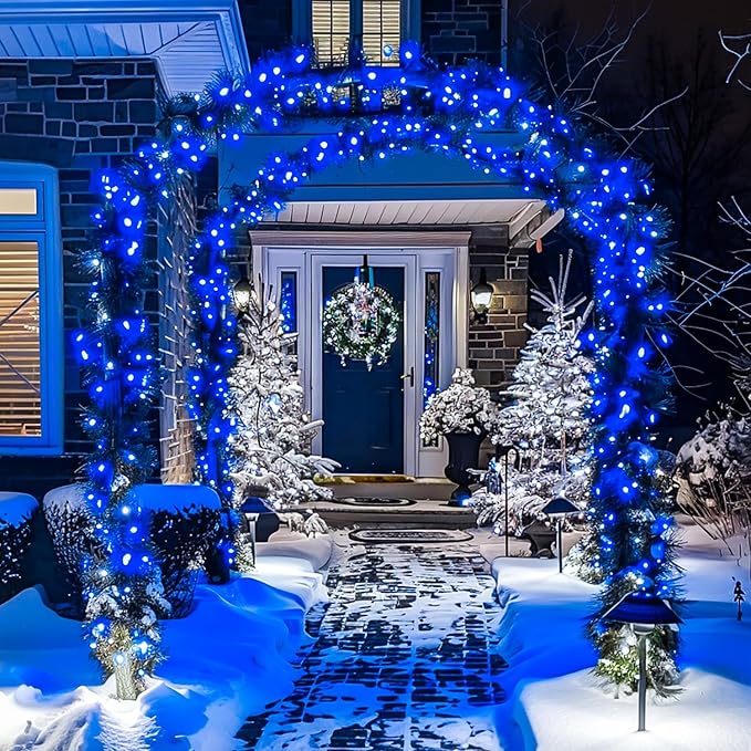 JMEXSUSS 250 LED Blue Christmas Lights: 91.5ft Extendable Blue String Lights Indoor Outdoor Waterproof with 8 Modes for Christmas Tree, Garden, Patio, Party, Holiday Decorations