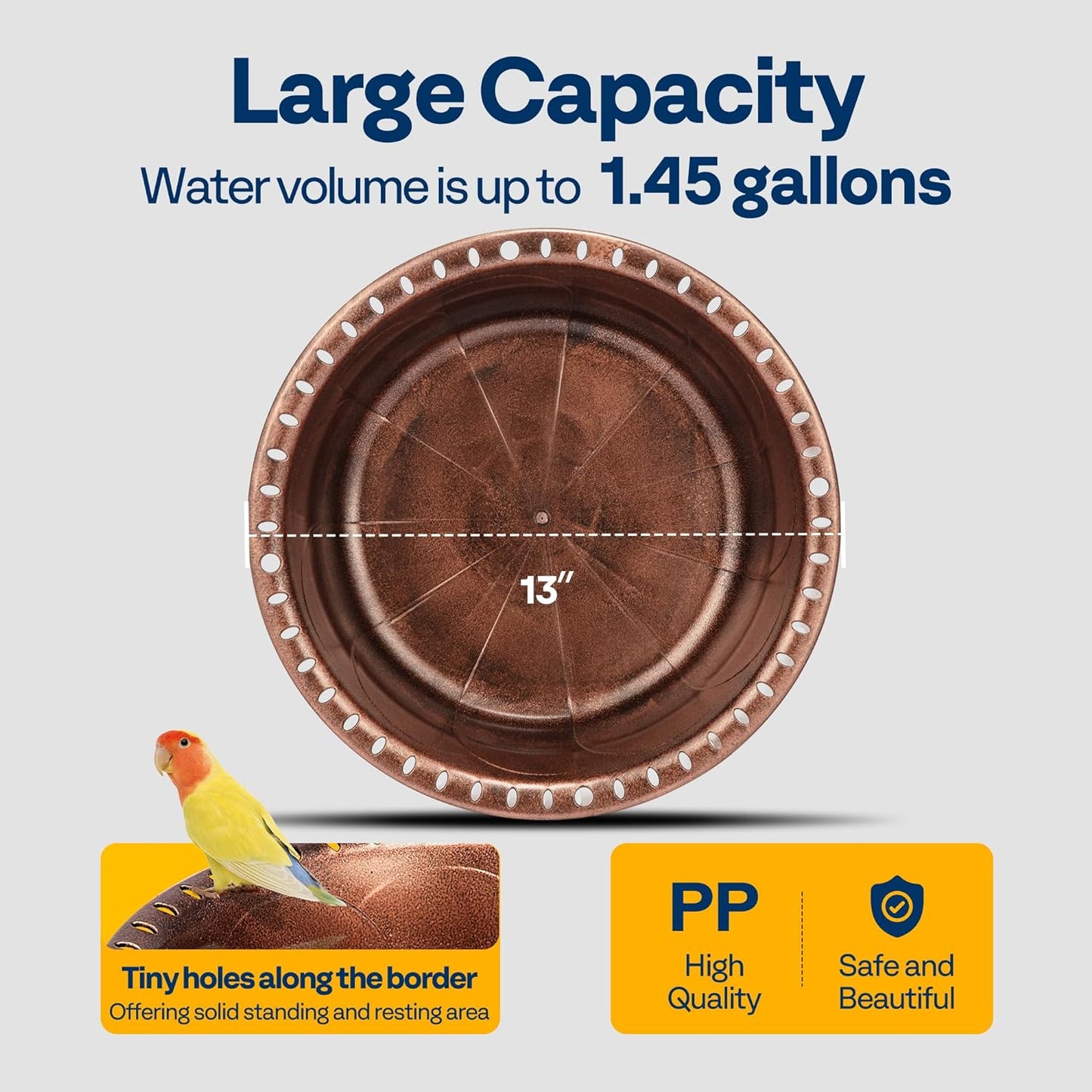 VIVOHOME Polyresin Bird Bath Bowl with Metal Stake, 29 Inch Height Outdoor Freestanding Birdfeeder, Capacity 1.4 Gallons, 5-Pronged Base, Bronze