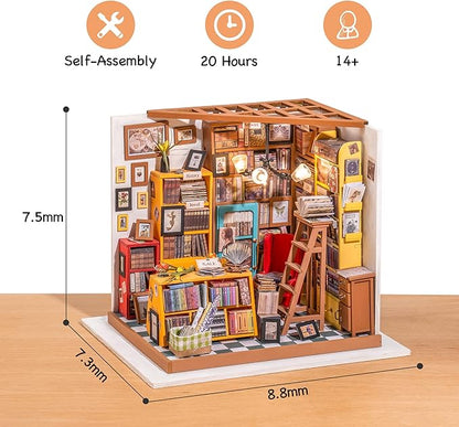 ROBOTIME DIY Miniature House Kit Miniature Dollhouse Kit Tiny House Kit for Adults Library House Kits Best Birthday Gifts for Teens(Sam's Study)