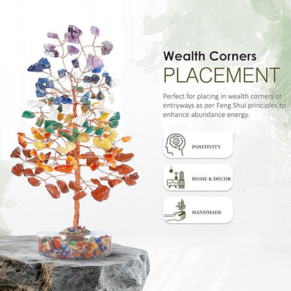 Crocon Crystal Heart Base Tree Good Luck Birthday Gifts for Womens, Mom, 7 Chakra Healing Stones & Crystals Tree of Life for Positive Energy Feng Shui Décor Home and Office Desk Decor Present for her