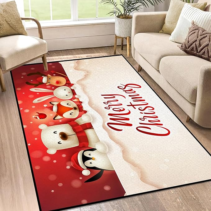 Merry Christmas Rug,Christmas Trees Decorative Indoor Bedroom Xmas Winter Welcome Door Mat Anti-Slip Rubber Area Rug for Seasonal Holiday Decoration,63" X 31"