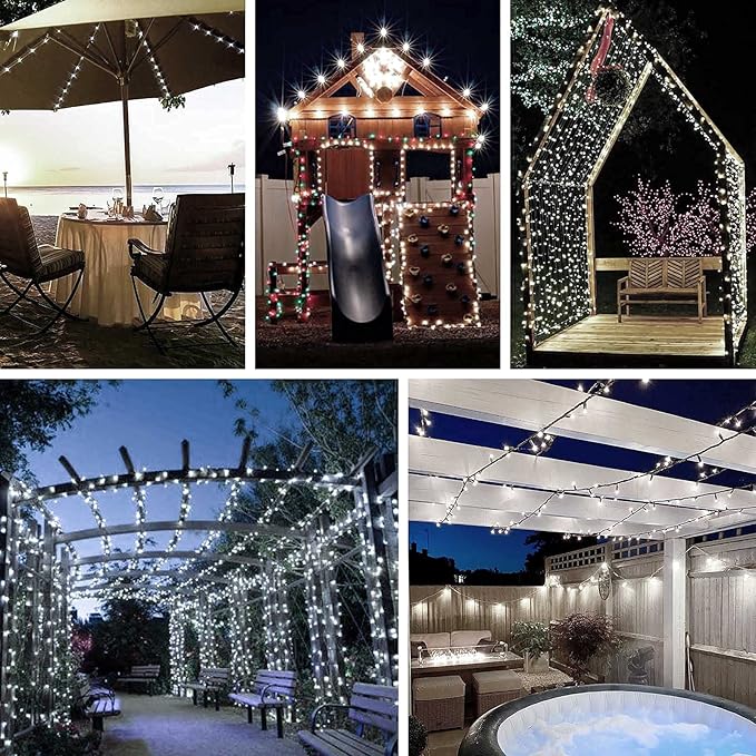 2-Pack 66FT 200 LED Extendable White Christmas String Lights (Green Wire), Christmas Tree Lights with 13 Modes, Indoor Outdoor Plug in Fairy String Lights for Xmas Decor Party Garden (Cool White)