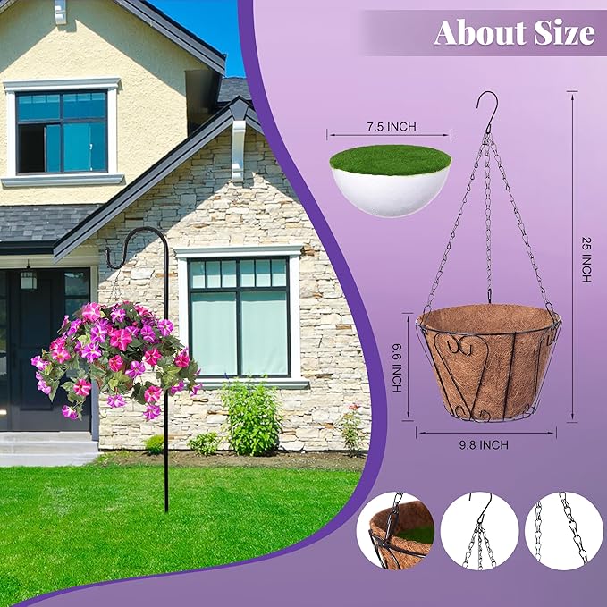 Artificial Hanging Fake Flowers with Basket Plants for Outdoor Decoration, Faux Silk Flower UV Resistant Morning Glory for Home Porch Patio Garden Balcony Yard Look Real (Red Lotus)