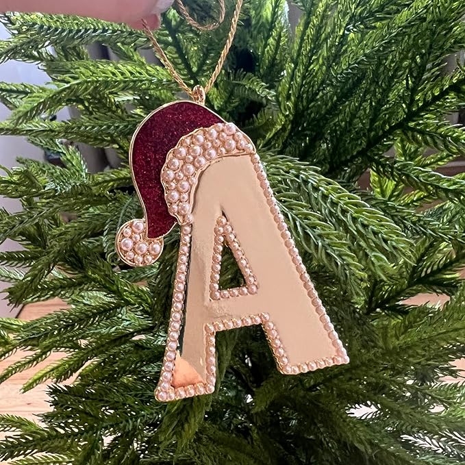 2025 Christmas Initial Ornaments, Letter O Ornaments for Christmas Tree, Red Hat Xmas Ornament for Mother Best Friends Sister Wife|O-Letter Ornament