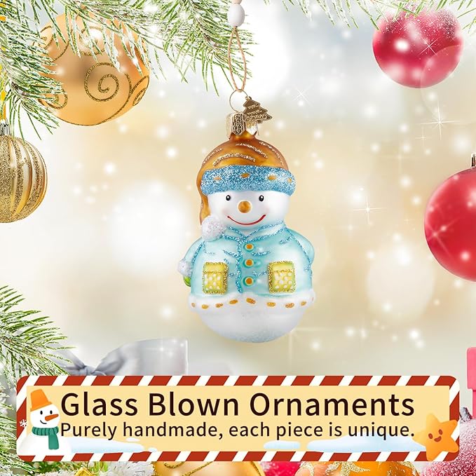 Snowman Christmas Ornaments,Glass Blown Ornaments for Christmas Tree,Light Blue Snowman Collection Figurine Hanging Ornaments,Christmas Decorations for Xmas Tree Holiday Party Daily Gifts