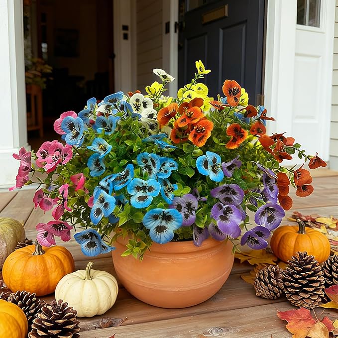 YHJZ Artificial Flowers Plants for Outdoor Indoor Garden Home Decoration Faux UV Resistant Silk Butterfly Flowers for Outside Planter Front Door Porch Yard Patio Window Box Home Decor(18 Bundles)