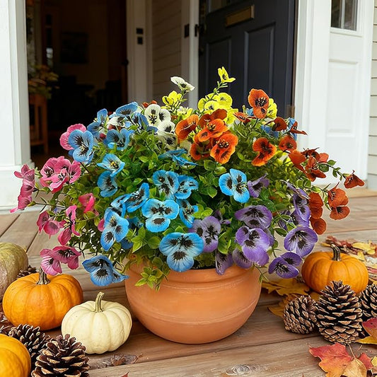 YHJZ Artificial Flowers Plants for Outdoor Indoor Garden Home Decoration Faux UV Resistant Silk Butterfly Flowers for Outside Planter Front Door Porch Yard Patio Window Box Home Decor(18 Bundles)