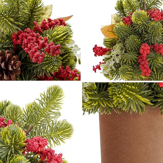 Small Christmas Tree, Artificial Mini Tabletop Christmas Tree with Pine Cones and Green Plants, Suitable for Christmas Decorations Indoor Tables in Households