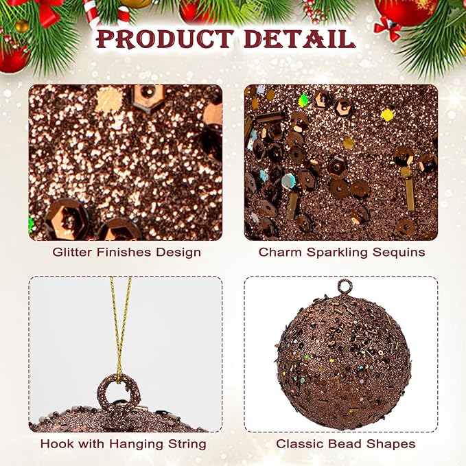 3.15" Large Christmas Balls Ornaments 6 Pcs Shatterproof Big Bronze Christmas Ornaments for Xmas Tree Bulk Glitter Big Xmas Tree Ornament for Trees Halloween Holiday Wedding Party Decoration