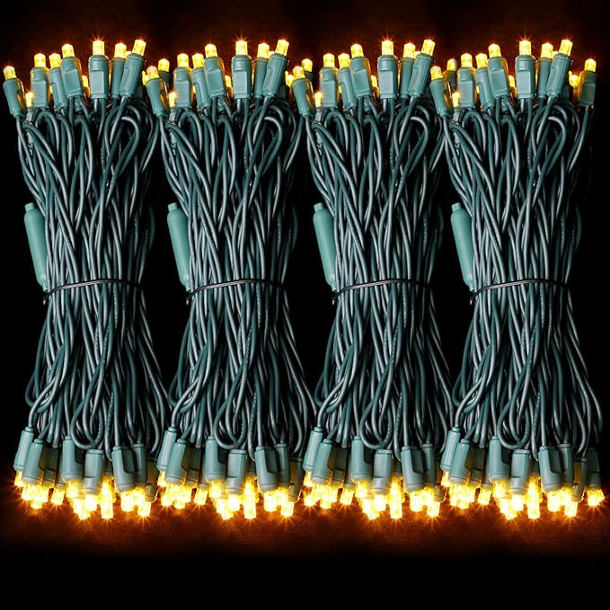 LAMPHOME 1200LED (24pk of 50L) String Lights, LED Christmas Lights, 6" SPACING,Green Wire, Yellow