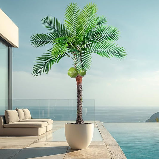 6FT Artificial Phoenix Palm Tree with Coconut Fruit Artificial Plants Indoor Outdoor Large Faux Coconut Silk Palm Tree Tropical Fake Palm Plant for Modern Farmhouse Yard Outside Patio Poolside