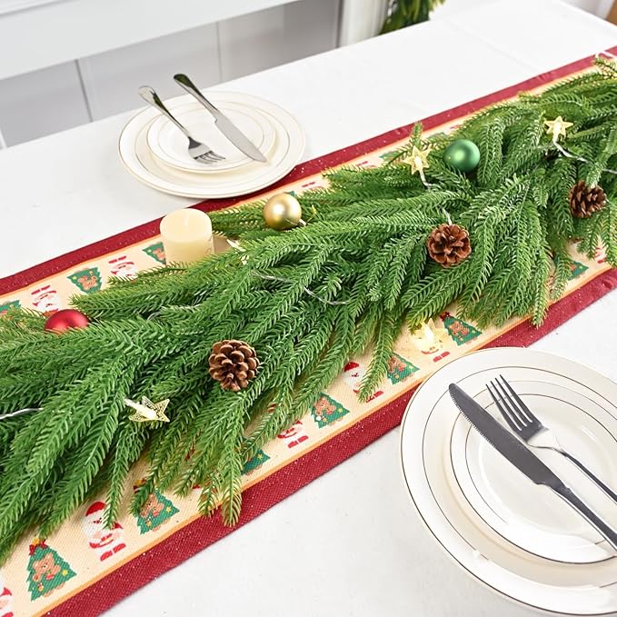 2Pcs 6FT Christmas Garland Real Touch Norfolk Pine Garlands, Artificial Faux Greenery Garland for Decorations Indoor, Pine Garland for Mantle, Fireplace, Wall, Mantle, Holiday Decor