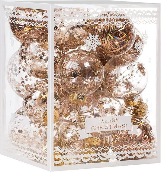 Christmas Ornaments Ball Set-Shatterproof Clear Plastic Decorative Baubles for Xmas Tree House Holiday Wedding Party Decoration,20pcs Champagne