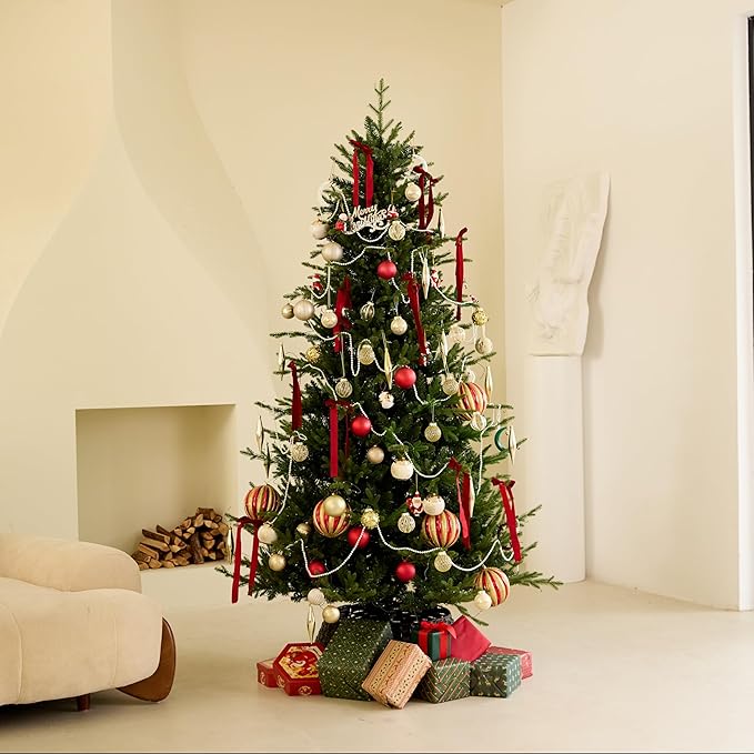 7.5ft Fraser Slim Fir Pre-Lit Artificial Christmas Tree with 792 Low-Voltage Warm LED Lights, Easy Plug & Foldable Stand, Realistic Flame-Resistant Branches