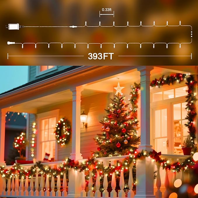 328 FT 1000 LED String Lights Outdoor Indoor, Christams String Lights Waterproof 8 Modes & Timer, Fairy Lights Plug in for Bedroom, Weeding, Patio, Party, Holiday,Christmas Decor (Red+Warm)