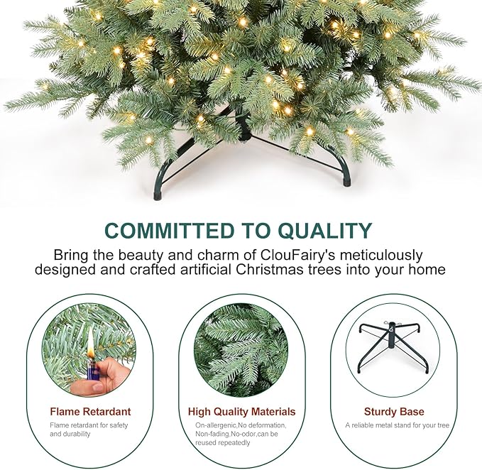 6 FT Prelit Artificial Skinny Christmas Tree,Blue Spruce Slim Pencil Xmas Tree with 1205 PE&PVC Mixed Branch Tips and 300 UL Listed Clear Lights,Hinged Pine Tree with Metal Stand for Home Office Décor
