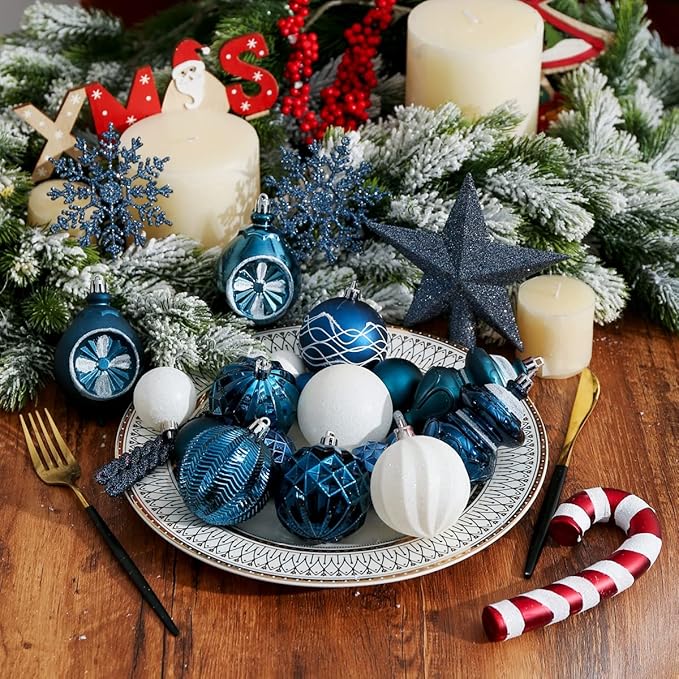 XmasExp 99-Pack Christmas Ball Ornaments Assorted Shatterproof Christmas Tree Decorations with Hand-held Gift Package for Xmas Tree,Home,Party (Blue)