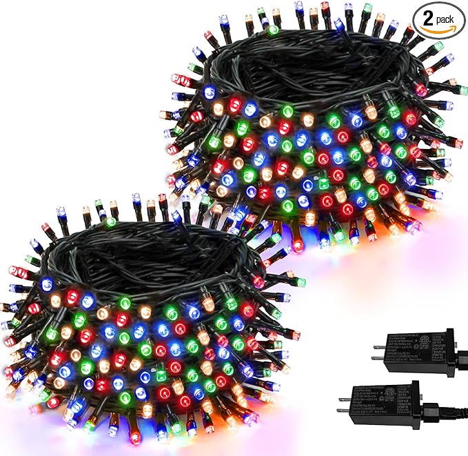 2-Pack 200 LED Christmas Lights for Indoor Outdoor, 66FT Super Bright String Lights Plug in, Waterproof 13 Modes Xmas Twinkle Lights Outdoor for Christmas Decorations Bedroom Xmas Tree (Multicolor)